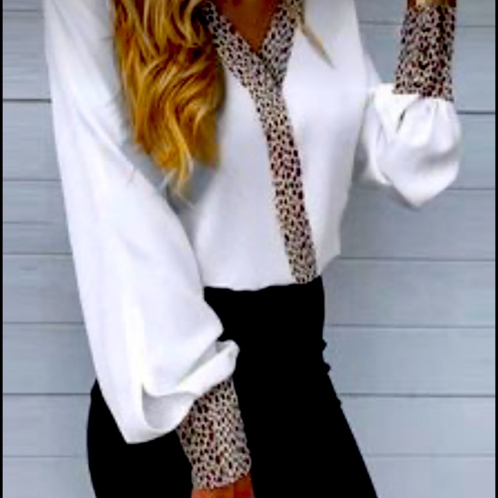 Leopard trimmed blouse